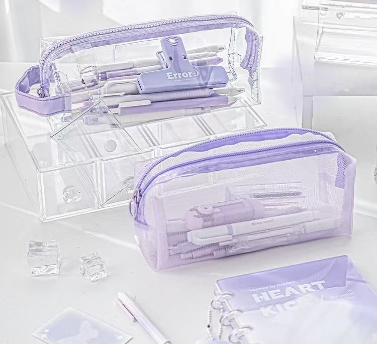 Stationery - Rosyposy Large-Capacity Transparent Waterproof Pencil Case - Purple - Goodie Goodie