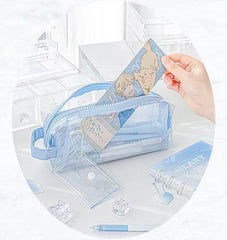 Stationery - Rosyposy Large-Capacity Transparent Waterproof Pencil Case - Blue - Goodie Goodie