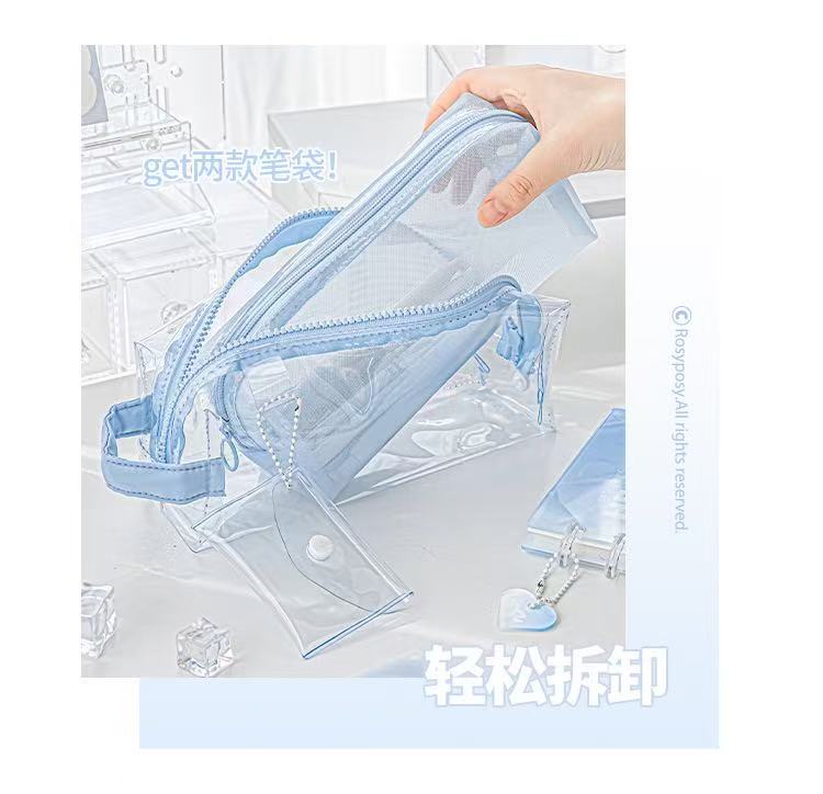 Stationery - Rosyposy Large-Capacity Transparent Waterproof Pencil Case - Blue - Goodie Goodie