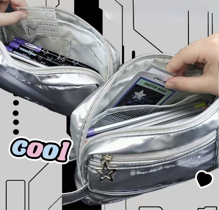 Stationery - Rosyposy OOPSDAY Anime-Style Large-Capacity Pencil Case - Silver - Goodie Goodie