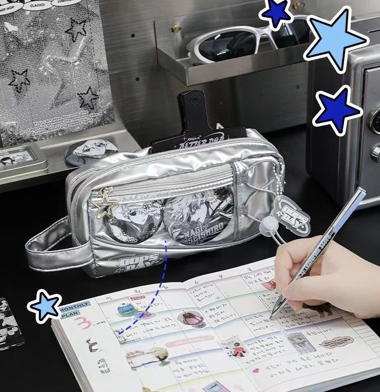 Stationery - Rosyposy OOPSDAY Anime-Style Large-Capacity Pencil Case - Silver - Goodie Goodie
