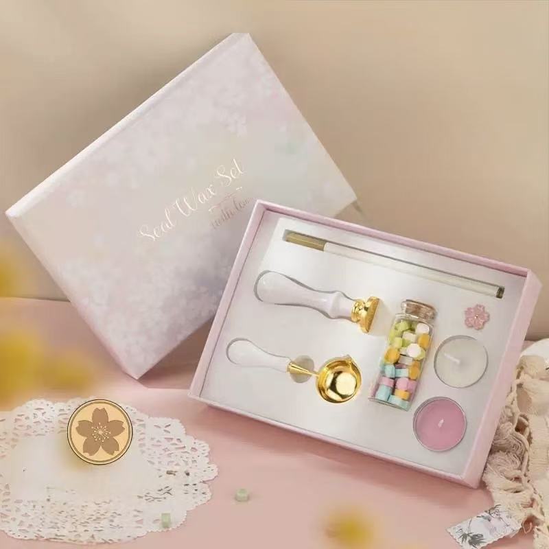 Stationery - Sakura-Themed Wax Seal Stamp 7-Piece Set – White Handle - Goodie Goodie