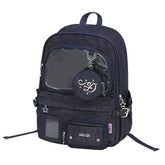 OOPSDAY Large-Capacity Denim Backpack with PVC Window