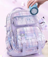 Sanrio Plaid Backpack 31×15×41.5 cm - Kuromi