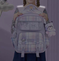 Sanrio Plaid Backpack 31×15×41.5 cm - Kuromi