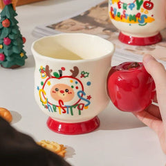 Christmas Apple Ceramic Mug with Apple-Shaped Spoon 350ml Assorted
