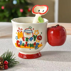 Christmas Apple Ceramic Mug with Apple-Shaped Spoon 350ml Assorted