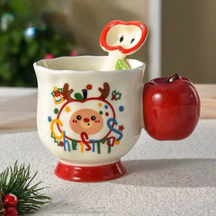 Christmas Apple Ceramic Mug with Apple-Shaped Spoon 350ml Assorted