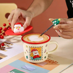 Santa Claus Ceramic Mug with Silicone Lid & Stirring Spoon 400ml