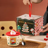 Santa Claus Ceramic Mug with Silicone Lid & Stirring Spoon 400ml