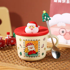Santa Claus Ceramic Mug with Silicone Lid & Stirring Spoon 400ml