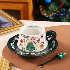 Christmas Ceramic Coffee Cup Set with Saucer & Spoon – 290ml Assorted