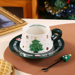 Christmas Ceramic Coffee Cup Set with Saucer & Spoon – 290ml Assorted