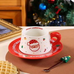 Christmas Ceramic Coffee Cup Set with Saucer & Spoon – 290ml Assorted