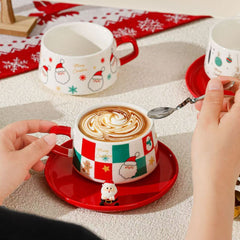 Christmas Ceramic Latte Cup Set with Saucer & Spoon – 250ml Assorted