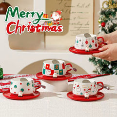 Christmas Ceramic Latte Cup Set with Saucer & Spoon – 250ml Assorted