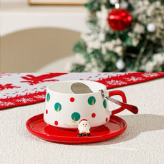Christmas Ceramic Latte Cup Set with Saucer & Spoon – 250ml Assorted