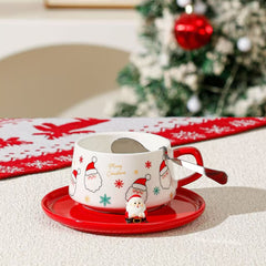 Christmas Ceramic Latte Cup Set with Saucer & Spoon – 250ml Assorted