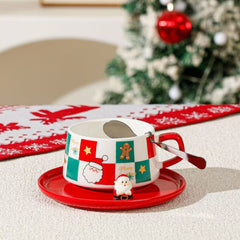 Christmas Ceramic Latte Cup Set with Saucer & Spoon – 250ml Assorted
