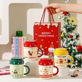 Cute Christmas Ceramic Mug 420ml with Lid Assorted