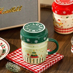 Cute Christmas Ceramic Mug 420ml with Lid Assorted