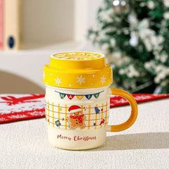 Cute Christmas Ceramic Mug 420ml with Lid Assorted