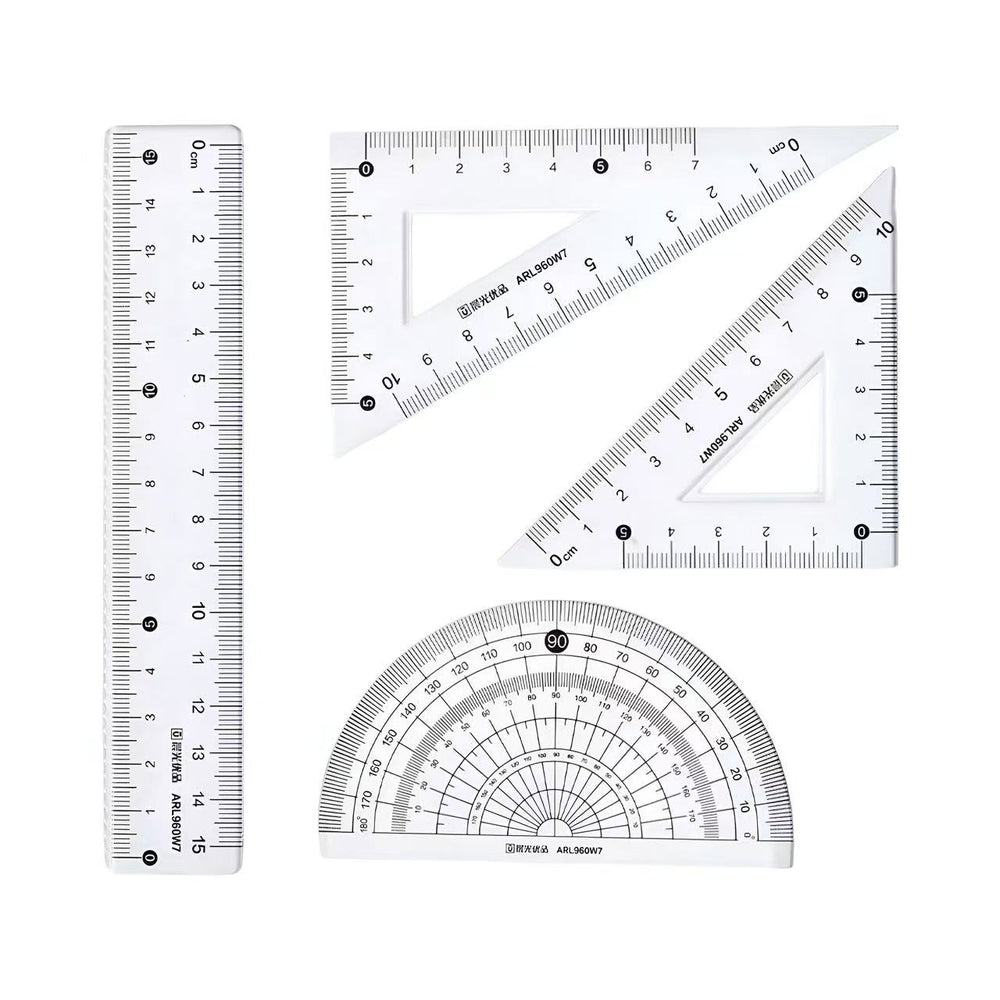 Stationery - 15cm Transparent Plastic Geometry Ruler Set – 4 Pieces - Goodie Goodie