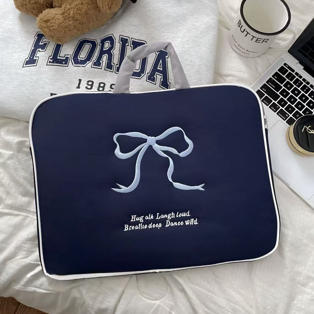 Bags & Storage - Bow Embroidered Laptop Sleeve 16" β Navy Blue - Goodie Goodie