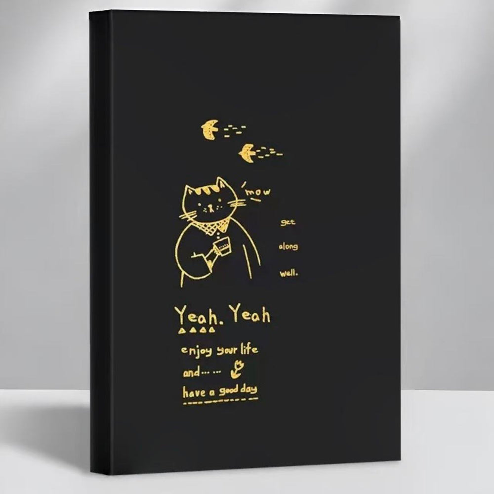 Stationery - Gold Foil Cat “Lovely Life” B5 Thick Plain Notebook 128 Sheets Assorted - Goodie Goodie
