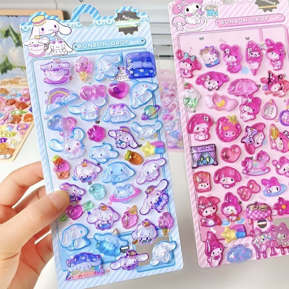 Stationery - Cinnamoroll 3D Crystal Embossed Stickers Assorted - Goodie Goodie