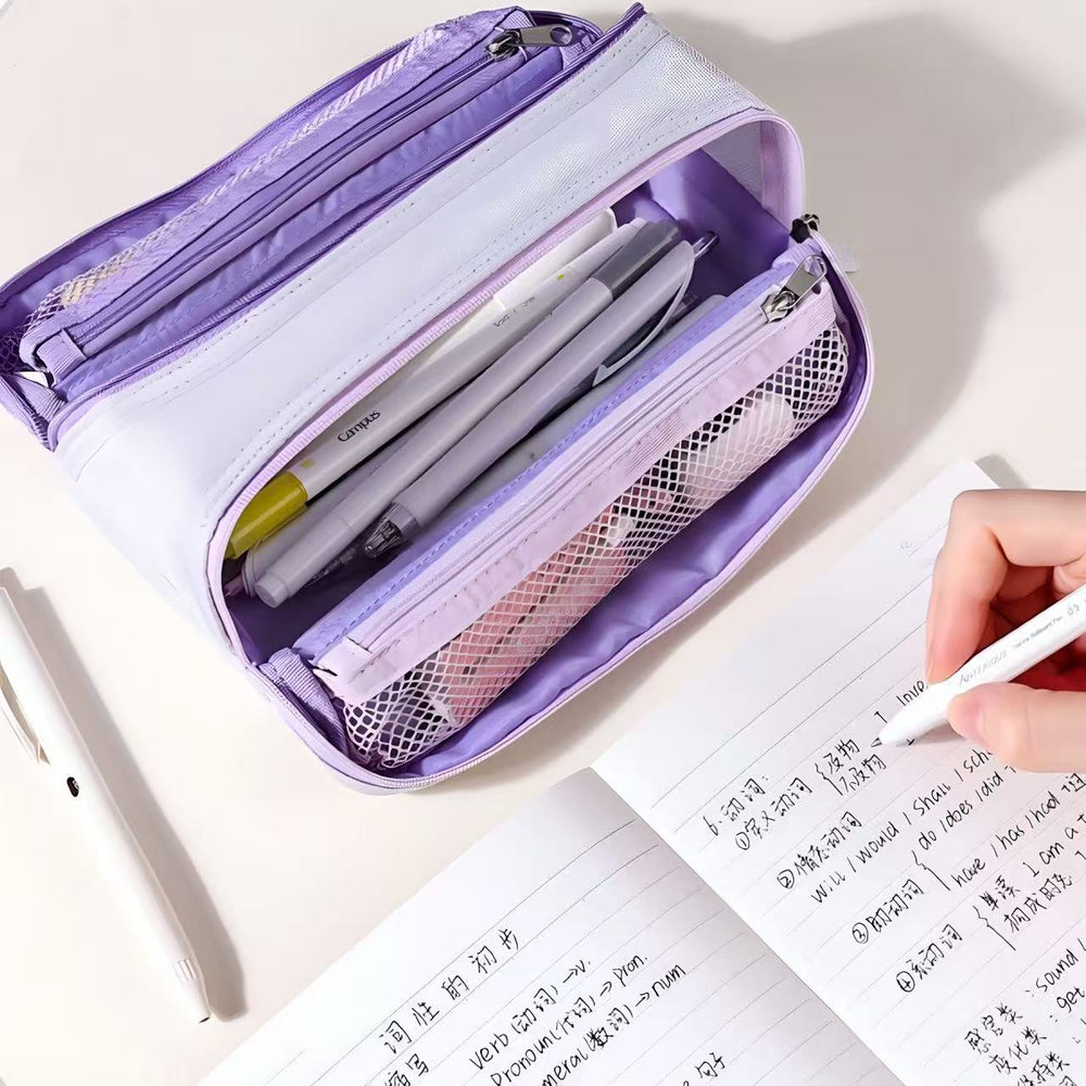 Stationery - KOKUYO Campus Double Zip Large Capacity Pencil Case β Light Purple - Goodie Goodie