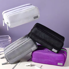 Stationery - KOKUYO Campus Double Zip Large Capacity Pencil Case β Black - Goodie Goodie