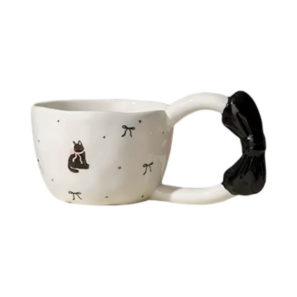 Bottles & Cups - Bow Handle Ceramic Mug 300ml Black Cat - Goodie Goodie