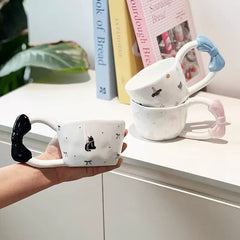 Bottles & Cups - Bow Handle Ceramic Mug 300ml Black Cat - Goodie Goodie