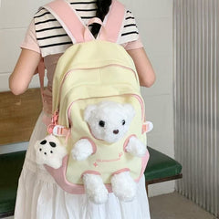 Bags & Storage - Plush Cute Bear Backpack β Yellow / Pink - Goodie Goodie