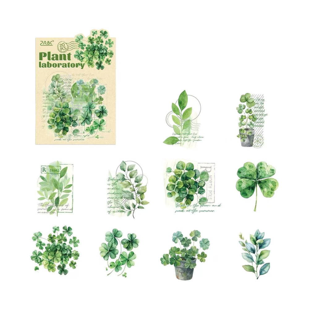 Stationery - Plant Lab Series PET Waterproof Stickers 20pcs β Lucky Clover - Goodie Goodie