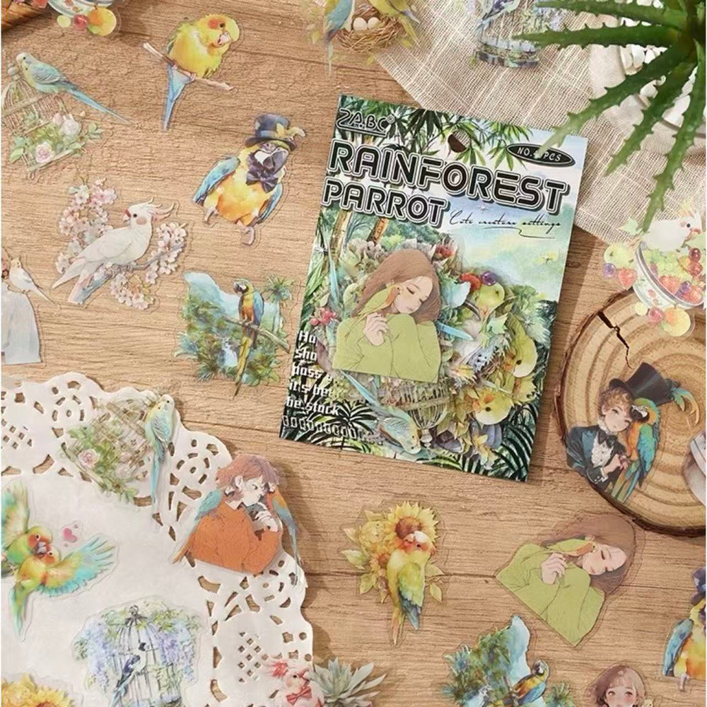 Stationery - Cute Pets Waterproof Stickers 40pcs β Rainforest Parrot - Goodie Goodie