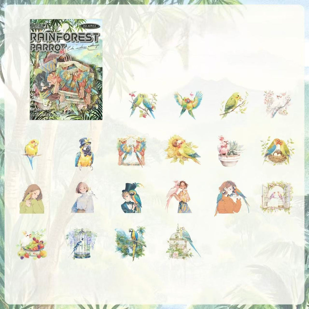 Stationery - Cute Pets Waterproof Stickers 40pcs β Rainforest Parrot - Goodie Goodie