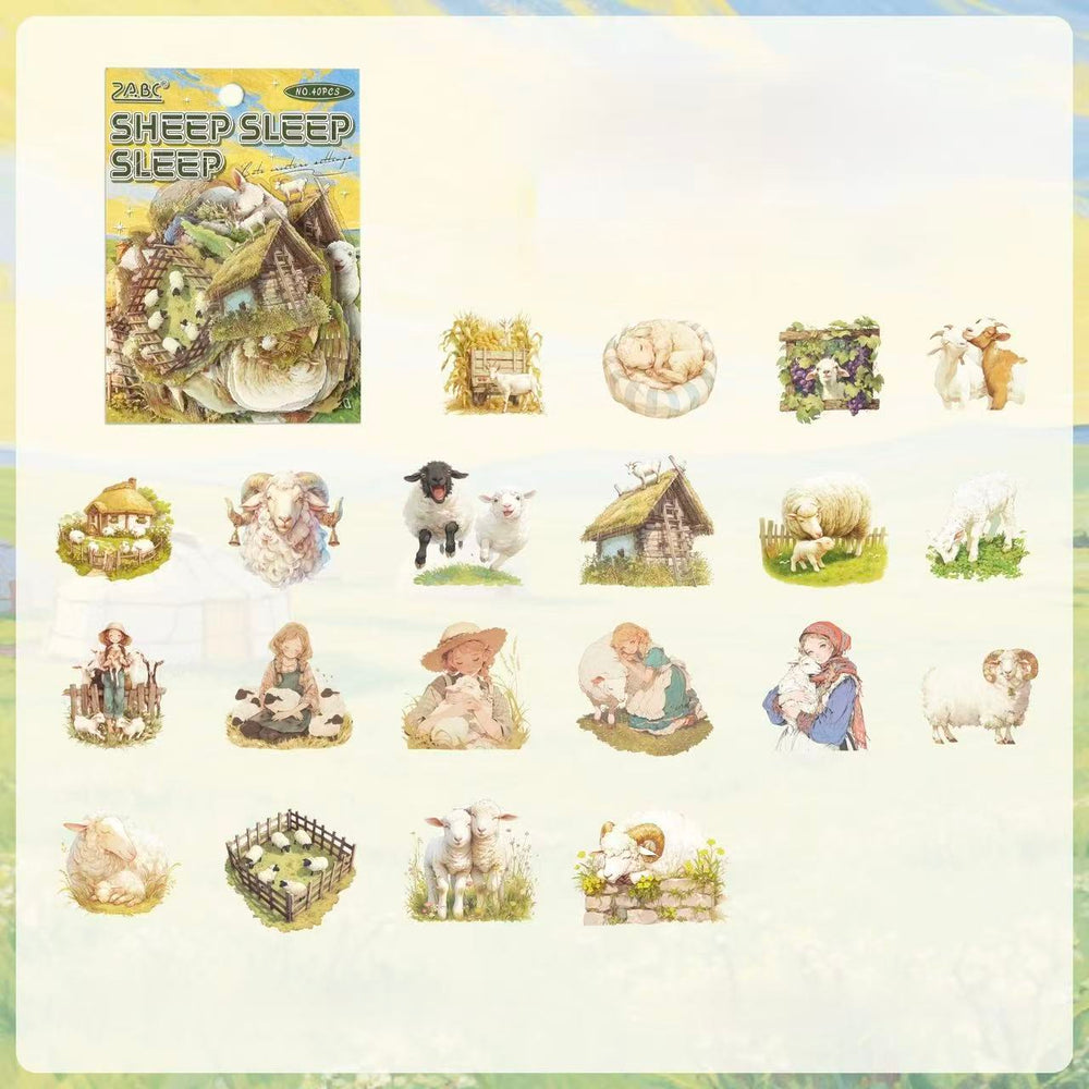 Stationery - Cute Pets Waterproof Stickers 40pcs β Sheep - Goodie Goodie