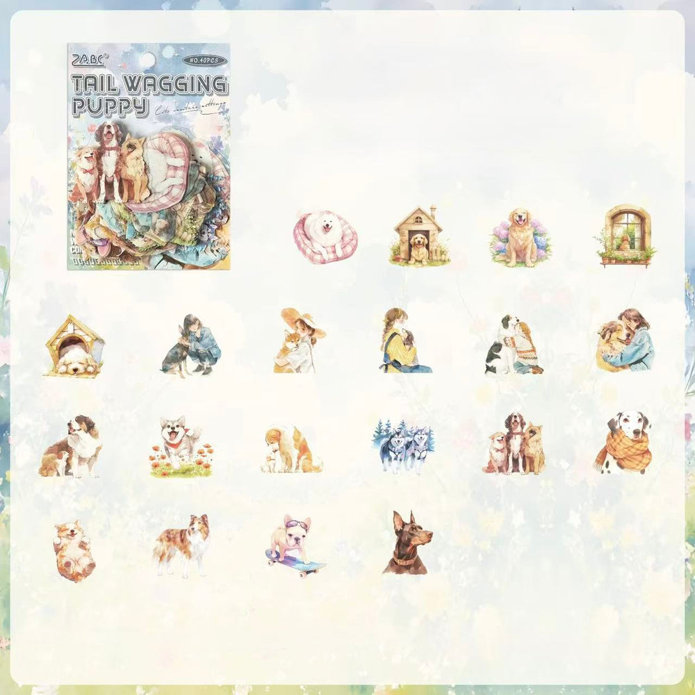 Stationery - Cute Pets Waterproof Stickers 40pcs β Puppy - Goodie Goodie