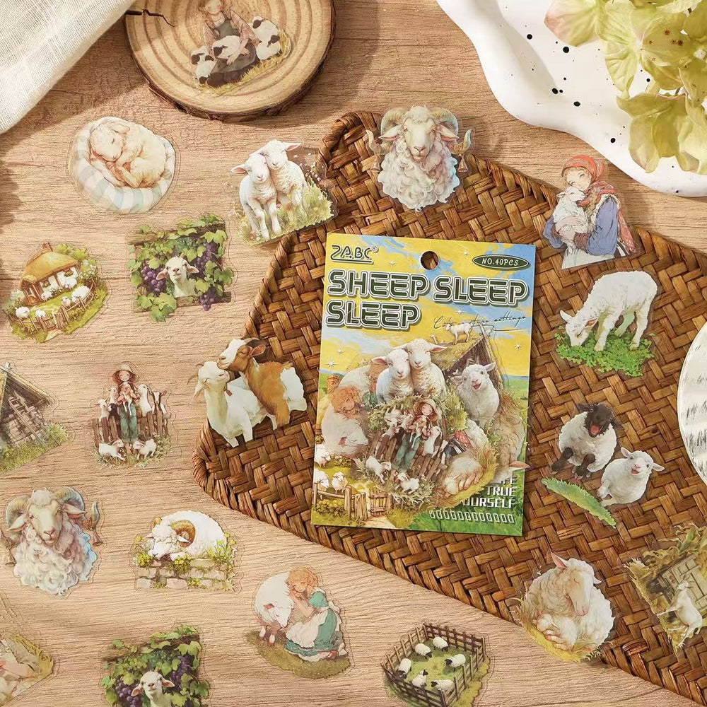Stationery - Cute Pets Waterproof Stickers 40pcs β Sheep - Goodie Goodie