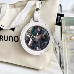PU Leather Badge Protector Keychain 75mm - White