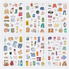 Travel List PET Waterproof Journal Stickers 6 Sheets