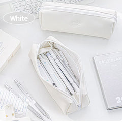 Planwith Soft Leather Wide-Open Pencil Case โ White