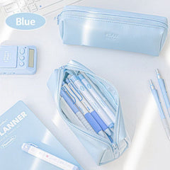Planwith Soft Leather Wide-Open Pencil Case โ Blue