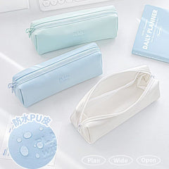 Planwith Soft Leather Wide-Open Pencil Case โ Blue