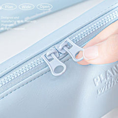 Planwith Soft Leather Wide-Open Pencil Case โ Blue