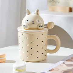 Sleeping Bunny Ceramic Mug With Lid & Spoon Assorted