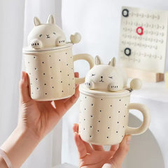 Sleeping Bunny Ceramic Mug With Lid & Spoon Assorted
