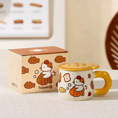 Taiyaki Cat Ceramic Mug With Lid 400ml Assorted